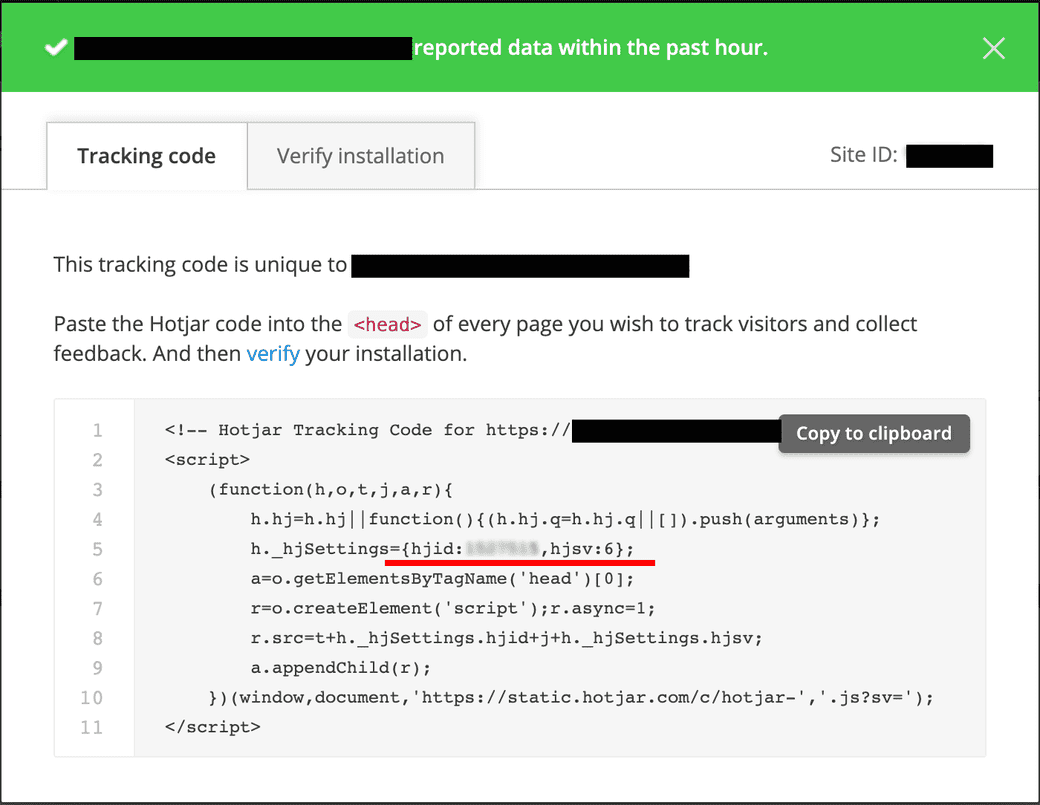 Exemplo de como encontrar o id e snippet version do hotjar